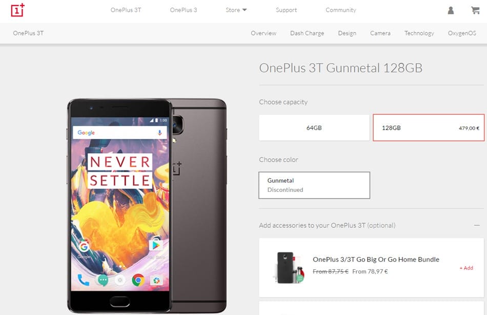 OnePlus 3T no longer has 128GB storage option OnePlus 3T no longer has 128GB storage option