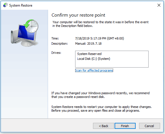 confirm your restore point